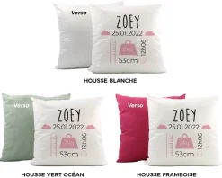 Coussin personnalisé bébé - Naissance Rose