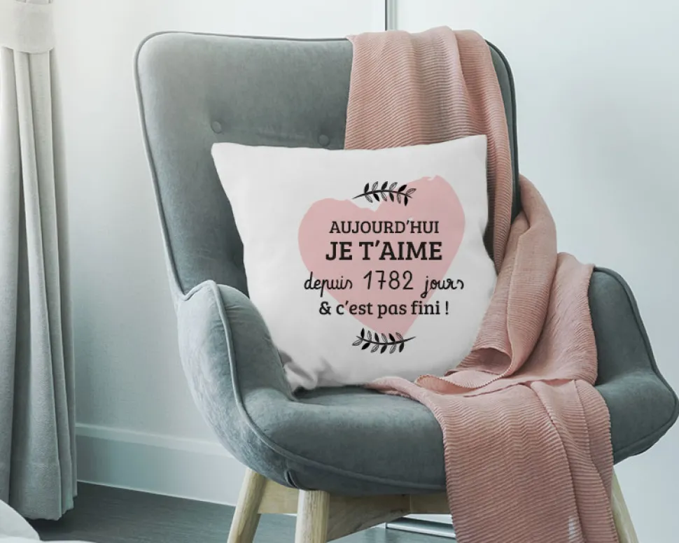 Coussin personnalisé couple - Aujourd'hui je t'aime depuis