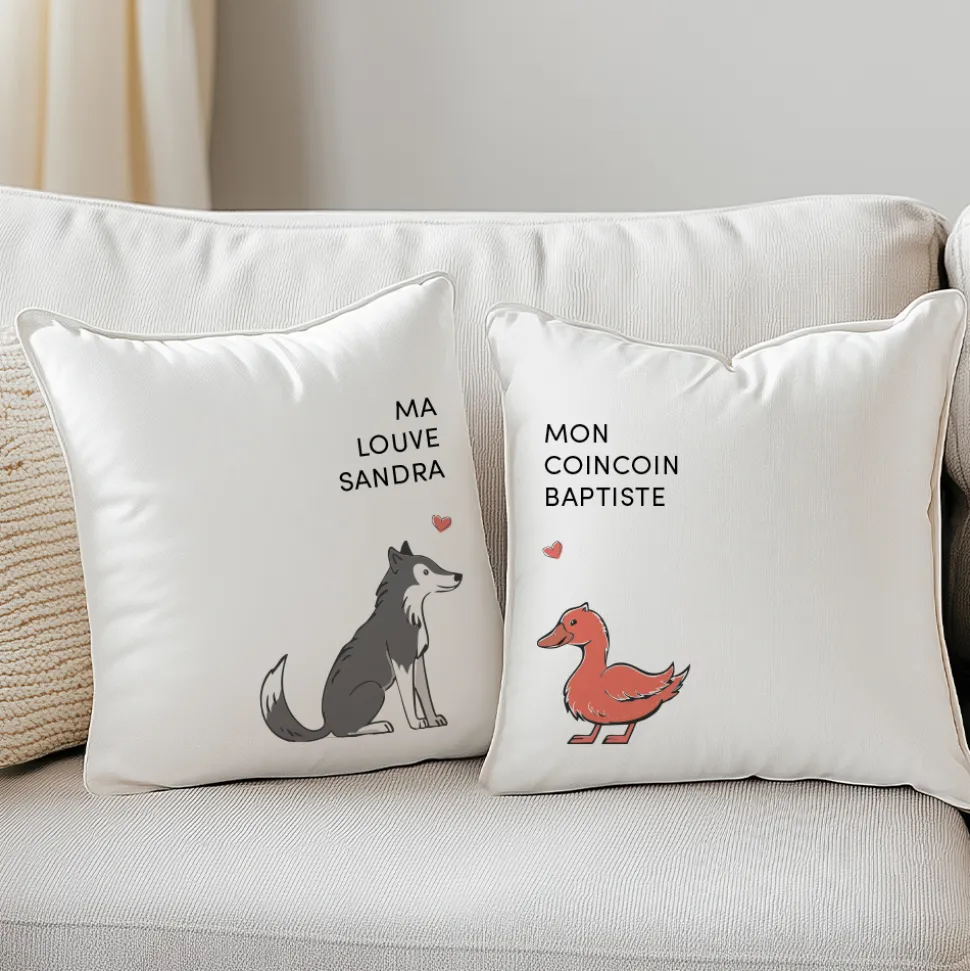 Duo de coussins personnalisés - Couple d'animaux