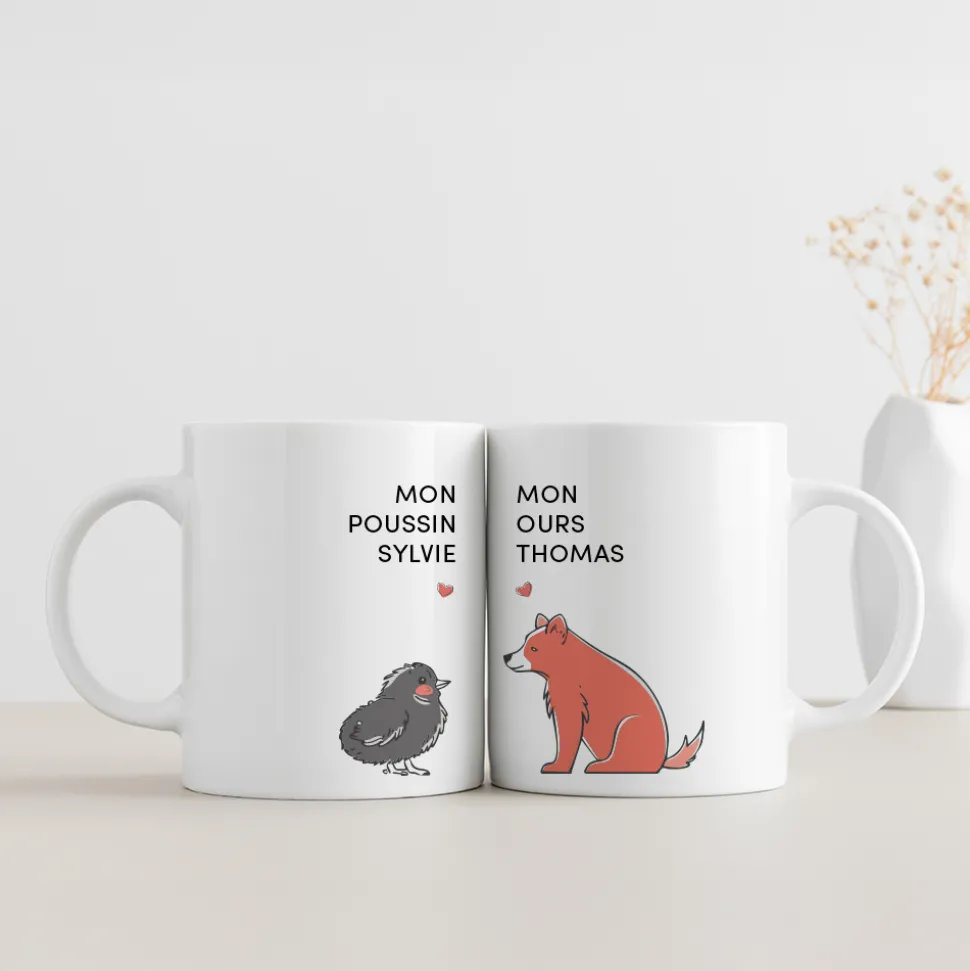 Duo de mugs personnalisés - Couple d'animaux
