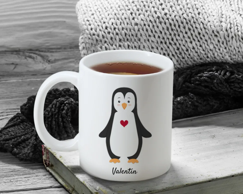 Duo de mugs personnalisés prénoms couple - Pingouins