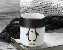 Duo de mugs personnalisés prénoms couple - Pingouins