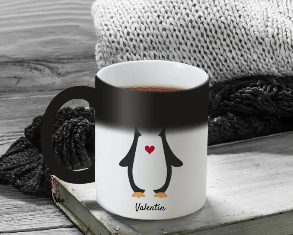 Duo de mugs personnalisés prénoms couple - Pingouins