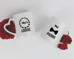 Duo de mugs personnalisés prénoms couple - Mr & Mrs