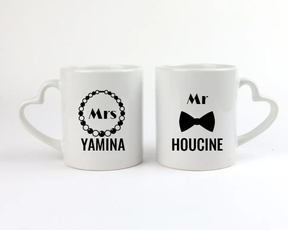 Duo de mugs personnalisés prénoms couple - Mr & Mrs