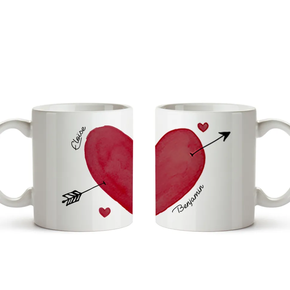 Duo de mugs personnalisés - Cœur