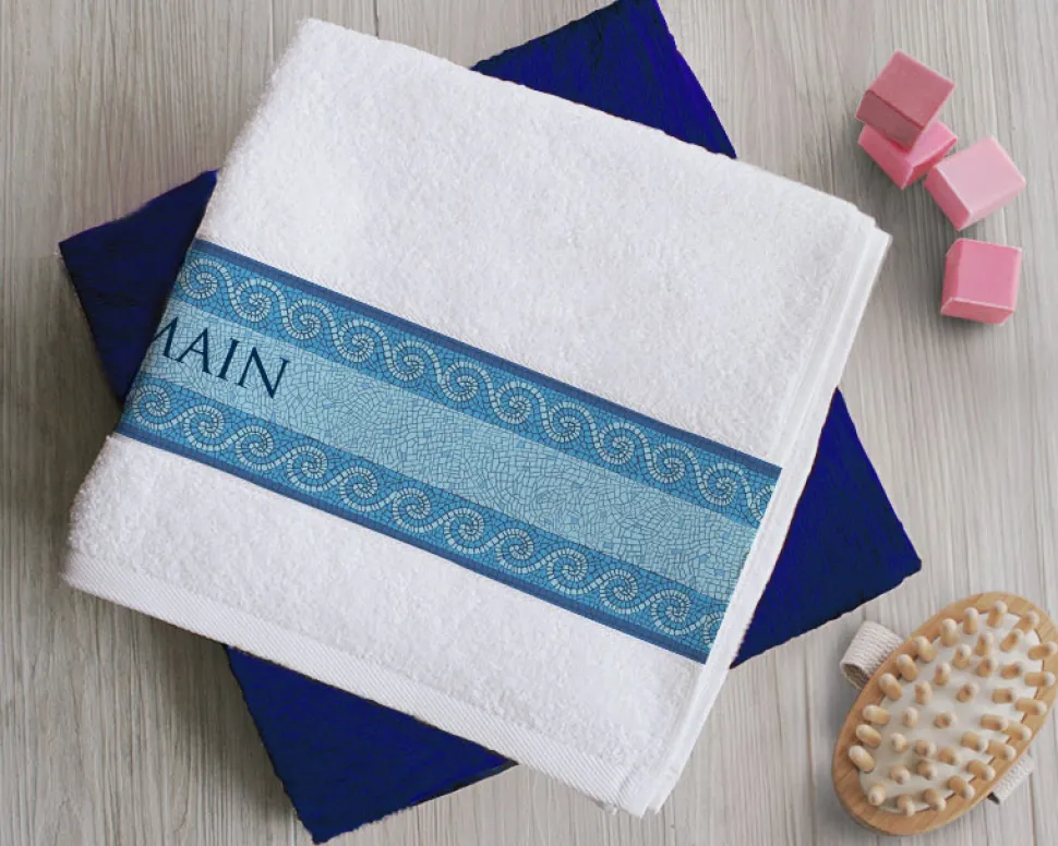 Duo de serviettes blanche et bleue Personnalisables - Mosaïque