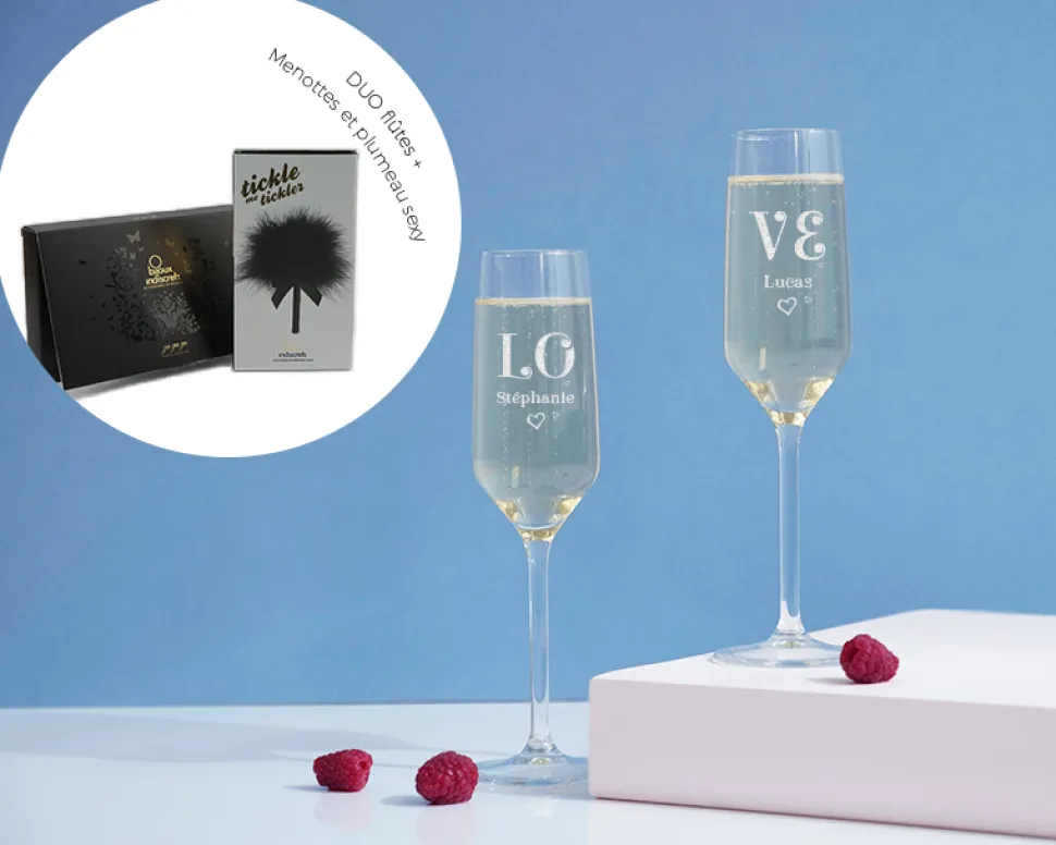 Flûtes à champagne personnalisées - Pack coquin Menottes