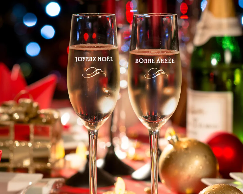 Flûtes à champagne personnalisées - Joyeux Noël et Bonne Année