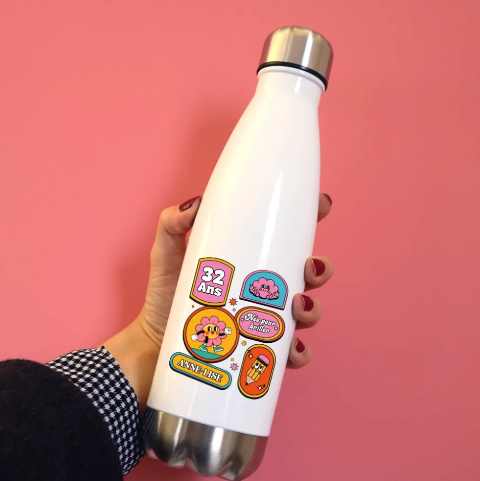 Gourde en inox personnalisée - Stickers Rétro