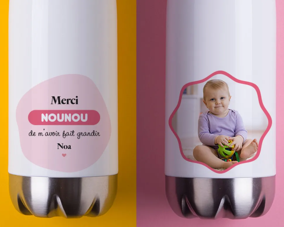 Gourde isotherme en inox personnalisable - Nounou