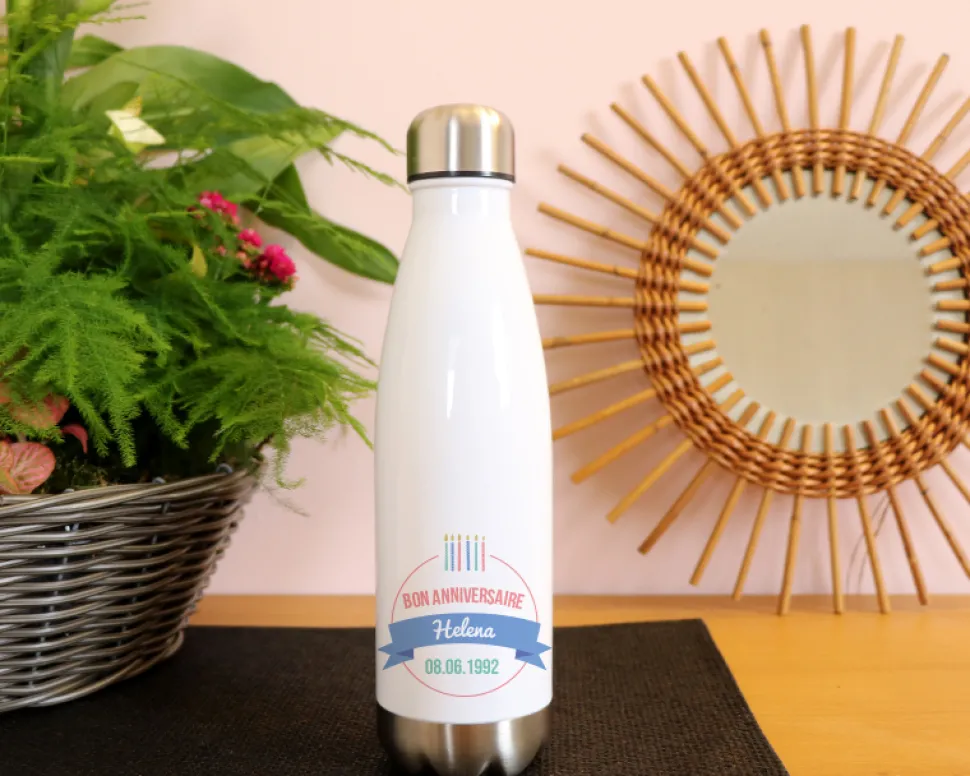Gourde isotherme en inox personnalisable - Collection bougies d'anniversaire Femme