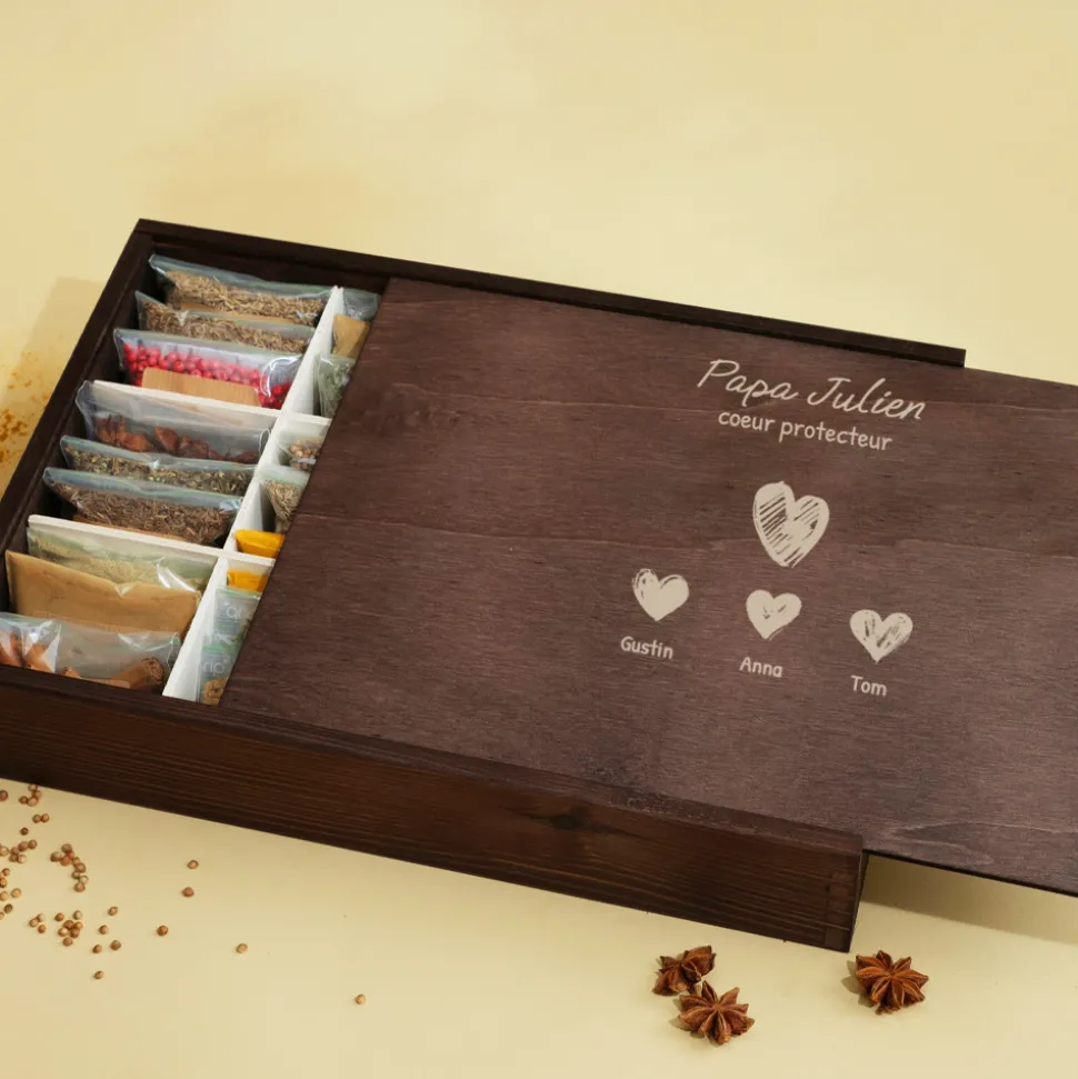 Grand coffret 36 épices personnalisé - Papa et ses petits coeurs