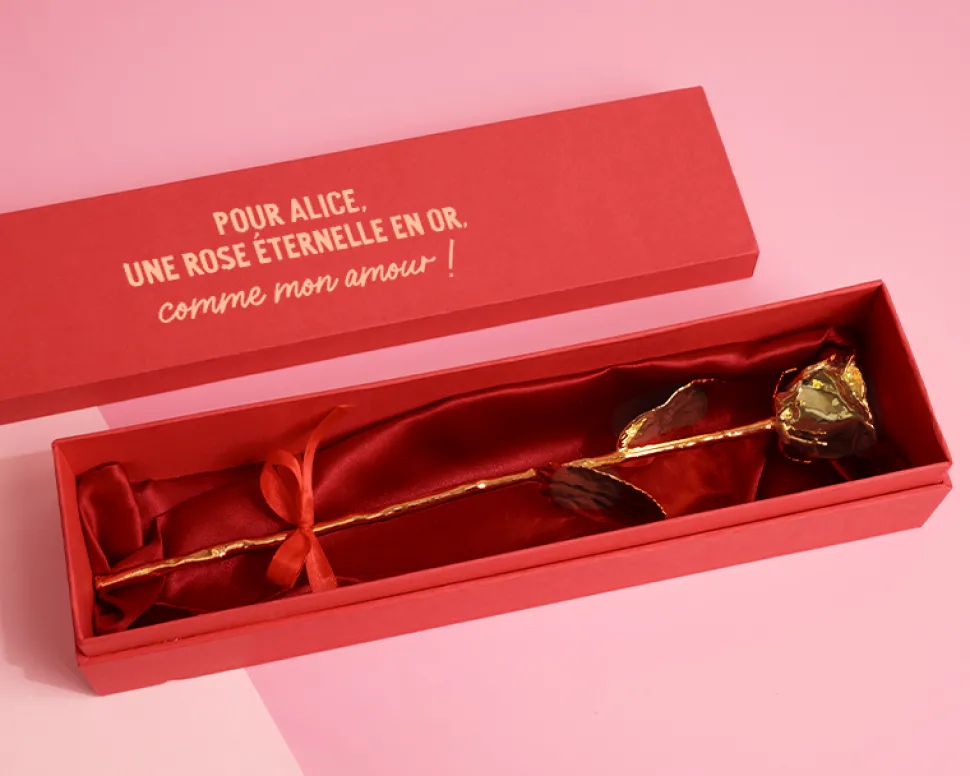 Grande rose en or dans son écrin personnalisable - Texte