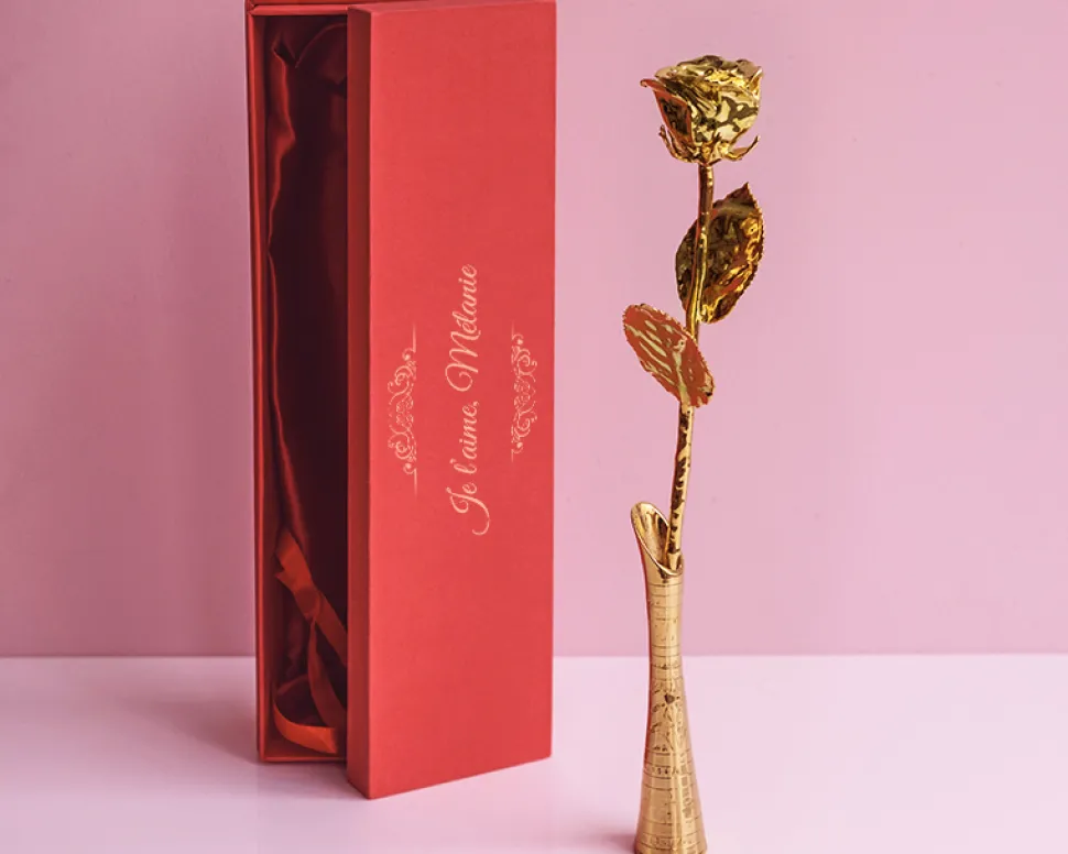 Grande rose en or dans son écrin personnalisable - Message