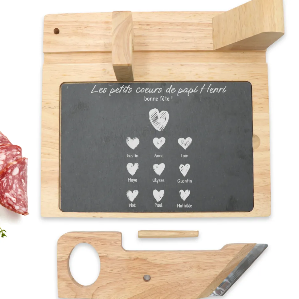 Guillotine à saucisson personnalisée - Papi et ses petits coeurs
