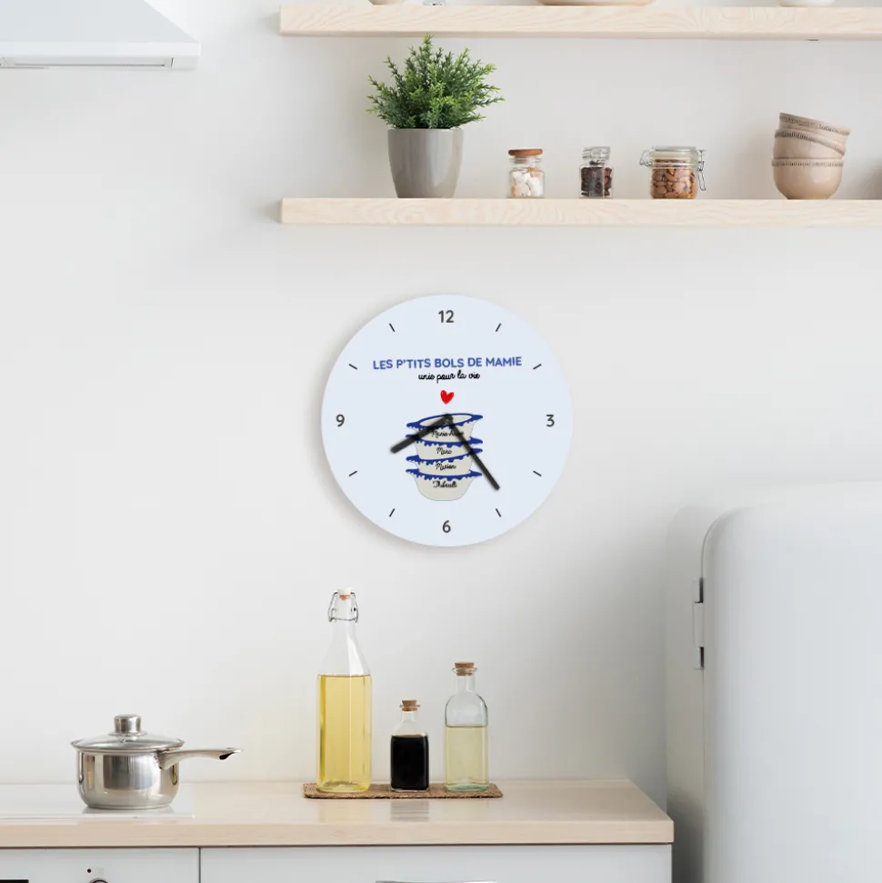 Horloge personnalisée - Bols prénoms famille