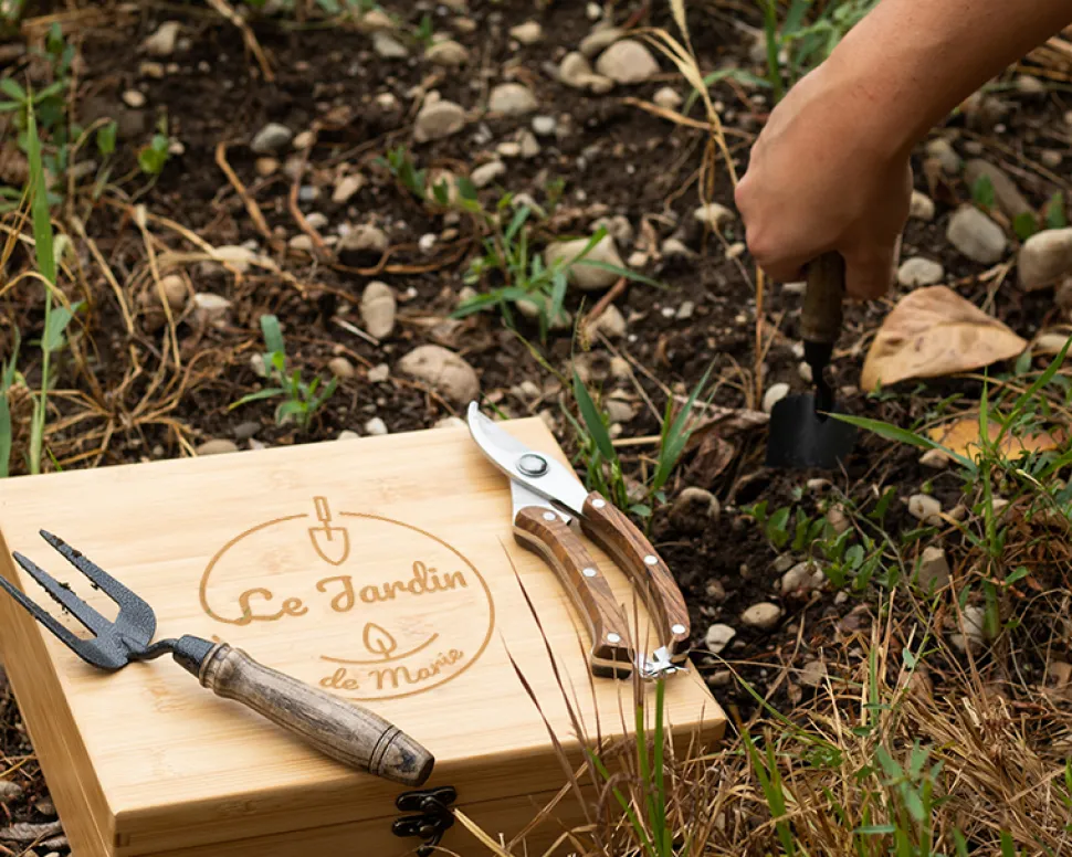 Kit d'outils de jardinage dans coffret personnalisé