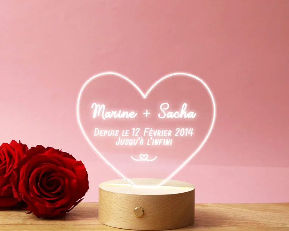 Lampe 3D personnalisée - Coeur