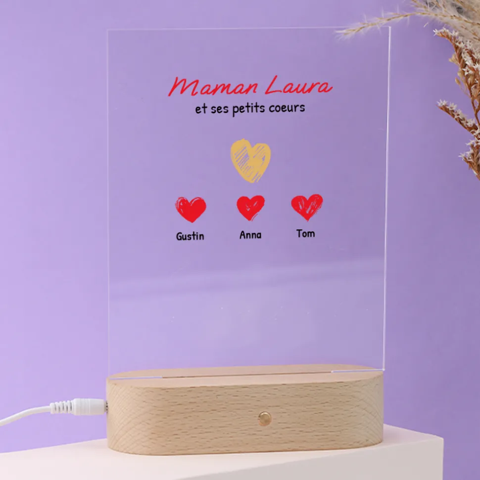 Lampe 3D personnalisée - Maman et ses petits coeurs