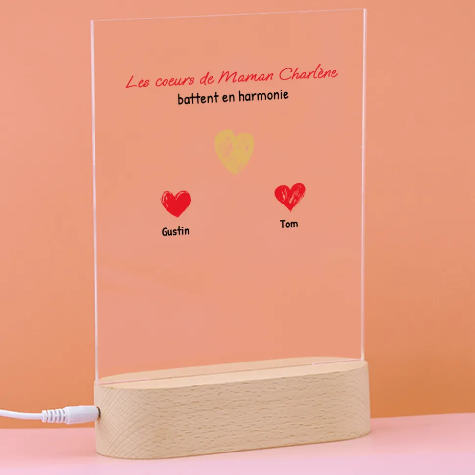 Lampe 3D personnalisée - Maman et ses petits coeurs