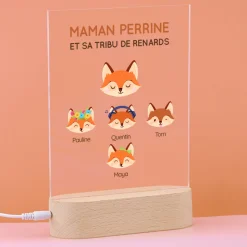 Lampe 3D personnalisée - Maman Renard et sa meute