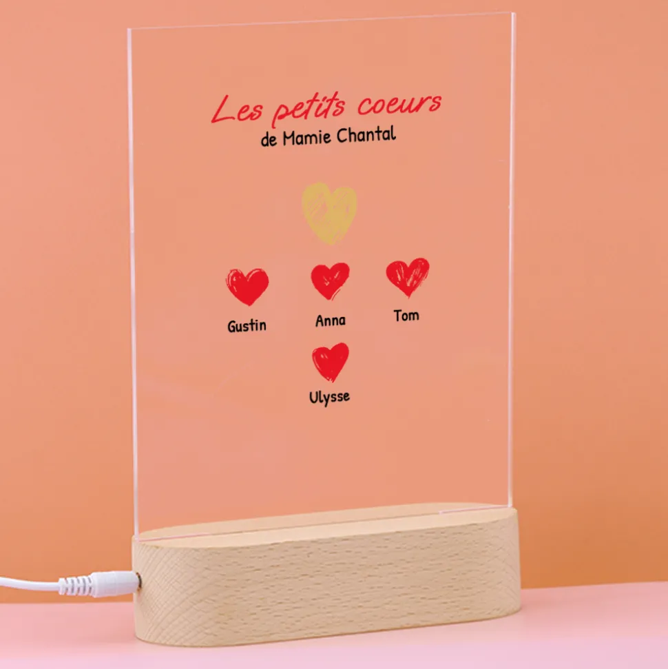 Lampe 3D personnalisée - Mamie et ses petits coeurs