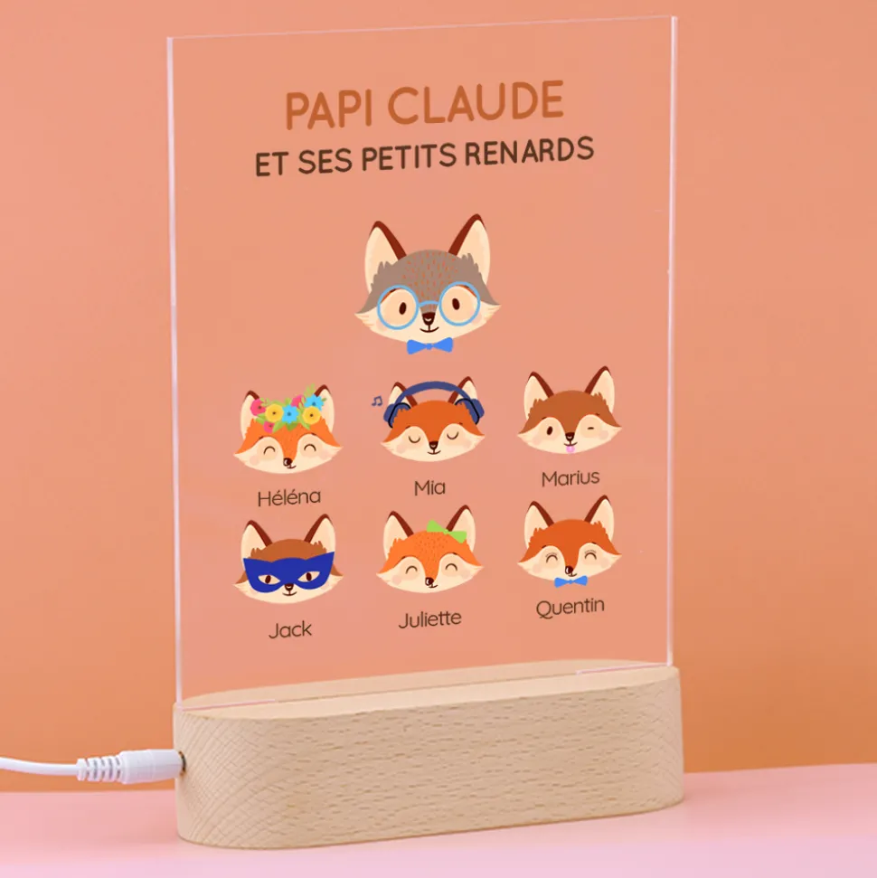 Lampe 3D personnalisée - Papi Renard et sa meute