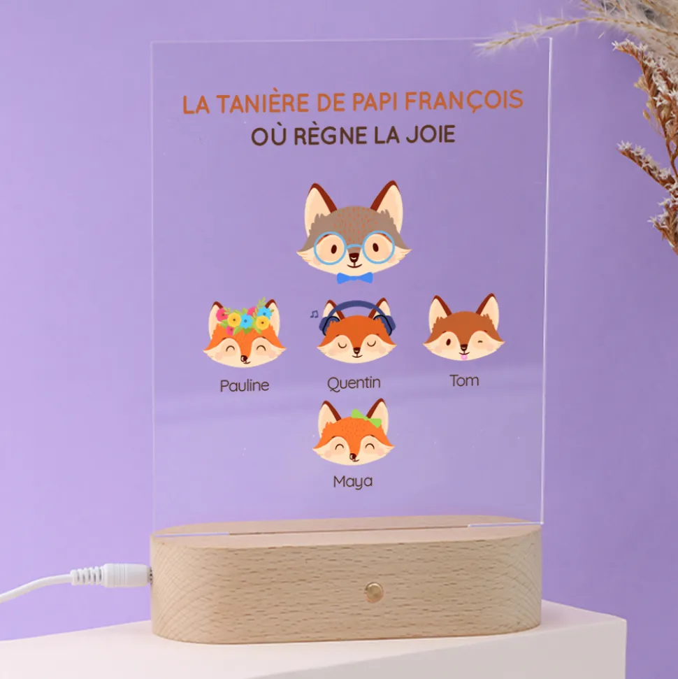Lampe 3D personnalisée - Papi Renard et sa meute
