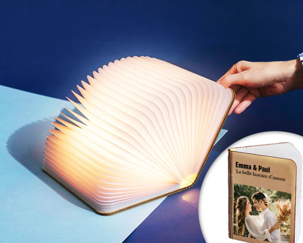 Lampe livre lumineux personnalisé photo - Couverture de livre