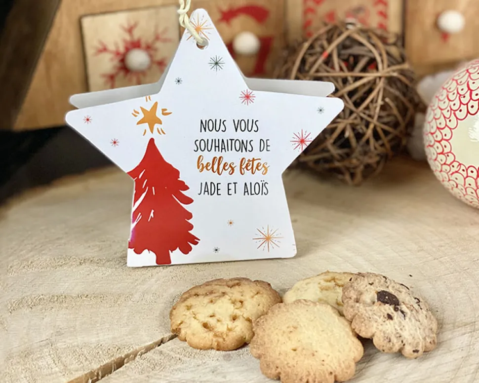 Marque place personnalisable et biscuits - Etoile de Noël