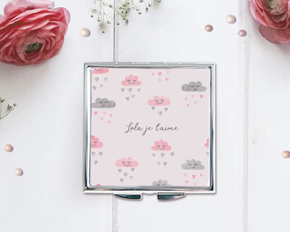 Miroir de sac - Pluie de coeurs