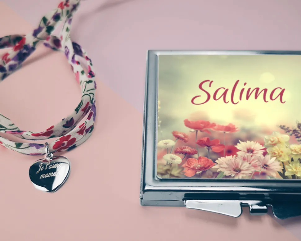 Miroir de sac Personnalisable - avec son bracelet liberty