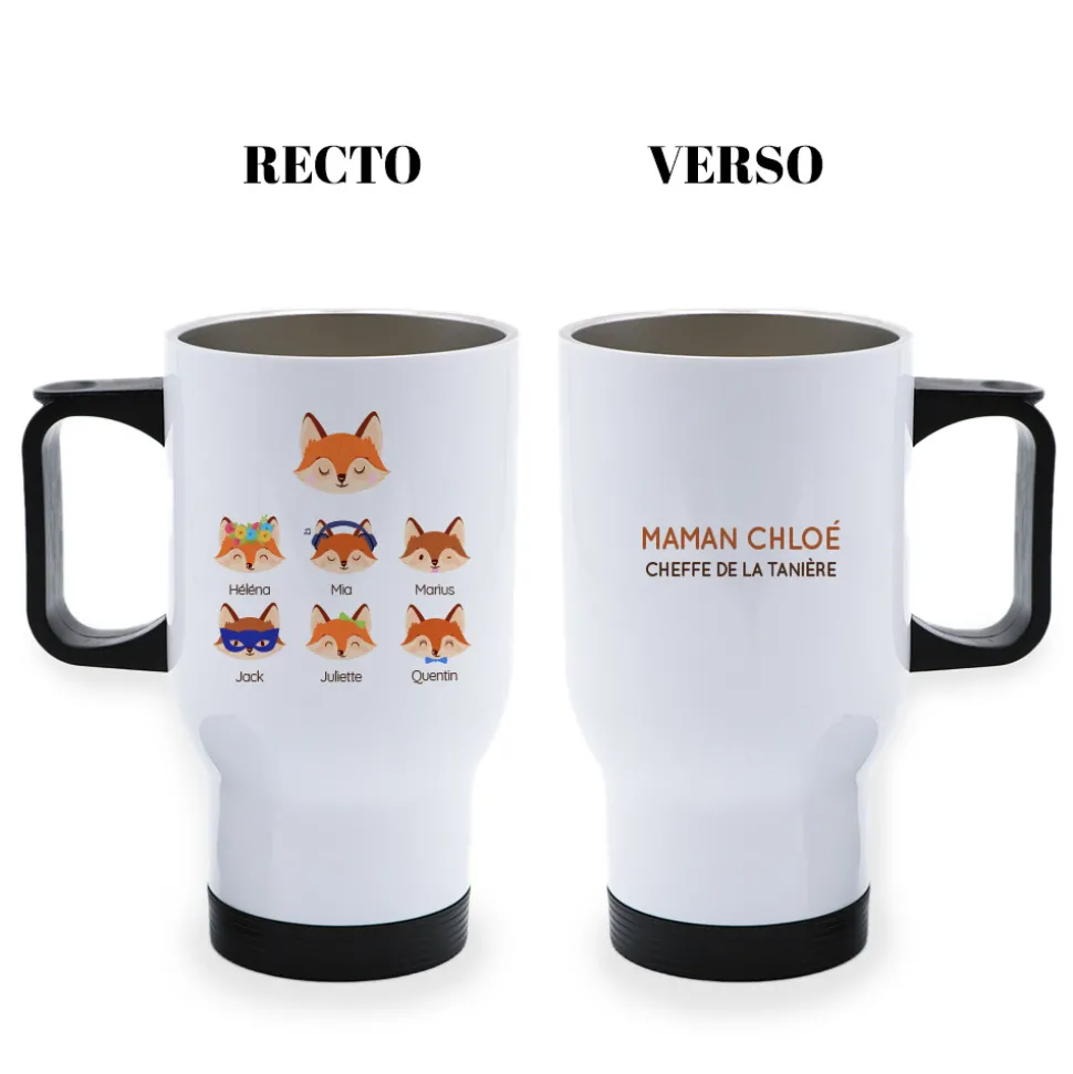 Mug isotherme personnalisé - Maman Renard et sa meute