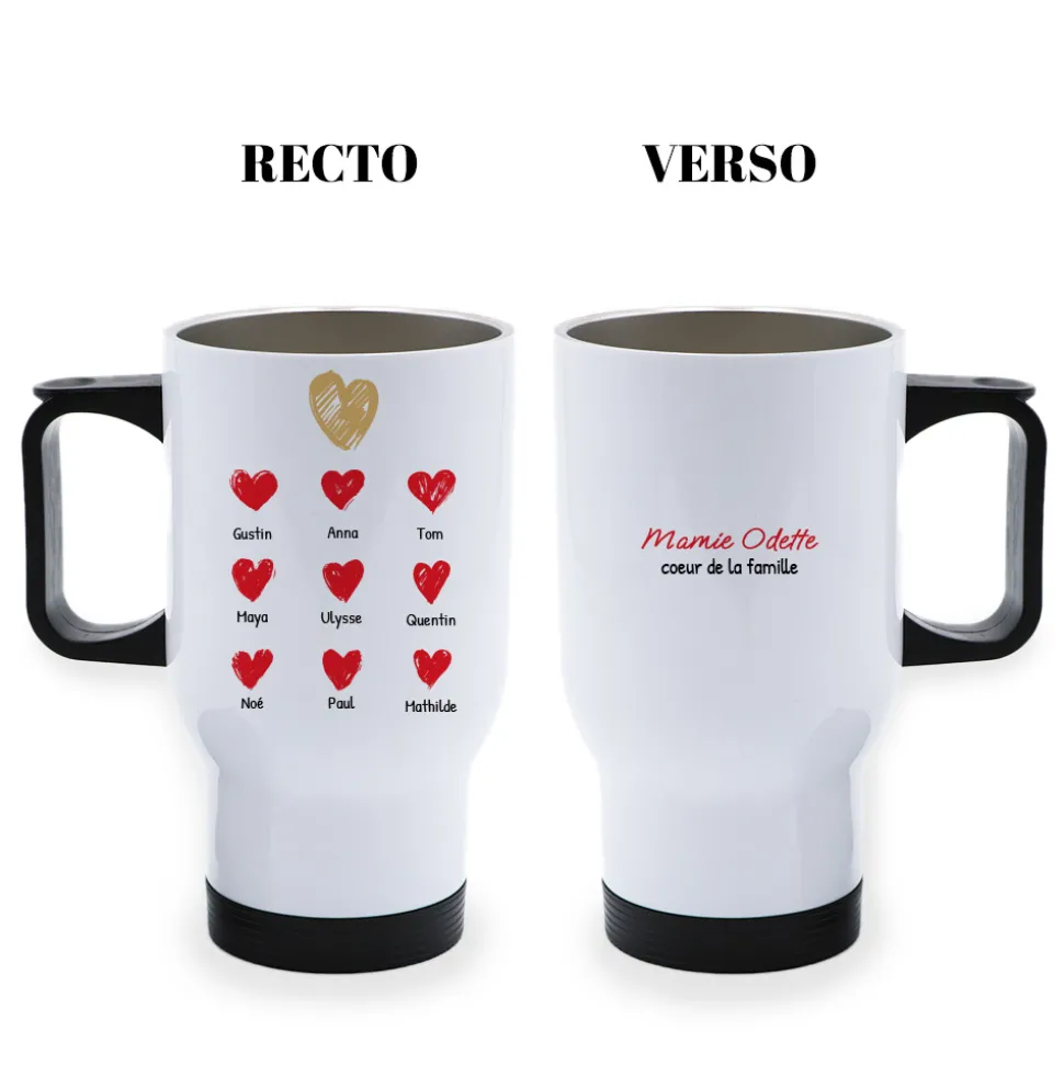 Mug isotherme personnalisé - Mamie et ses petits coeurs