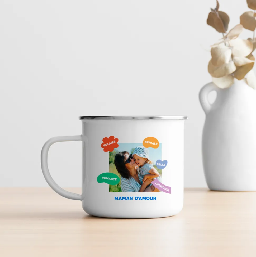 Mug émaillé personnalisé - Eclats de Couleurs