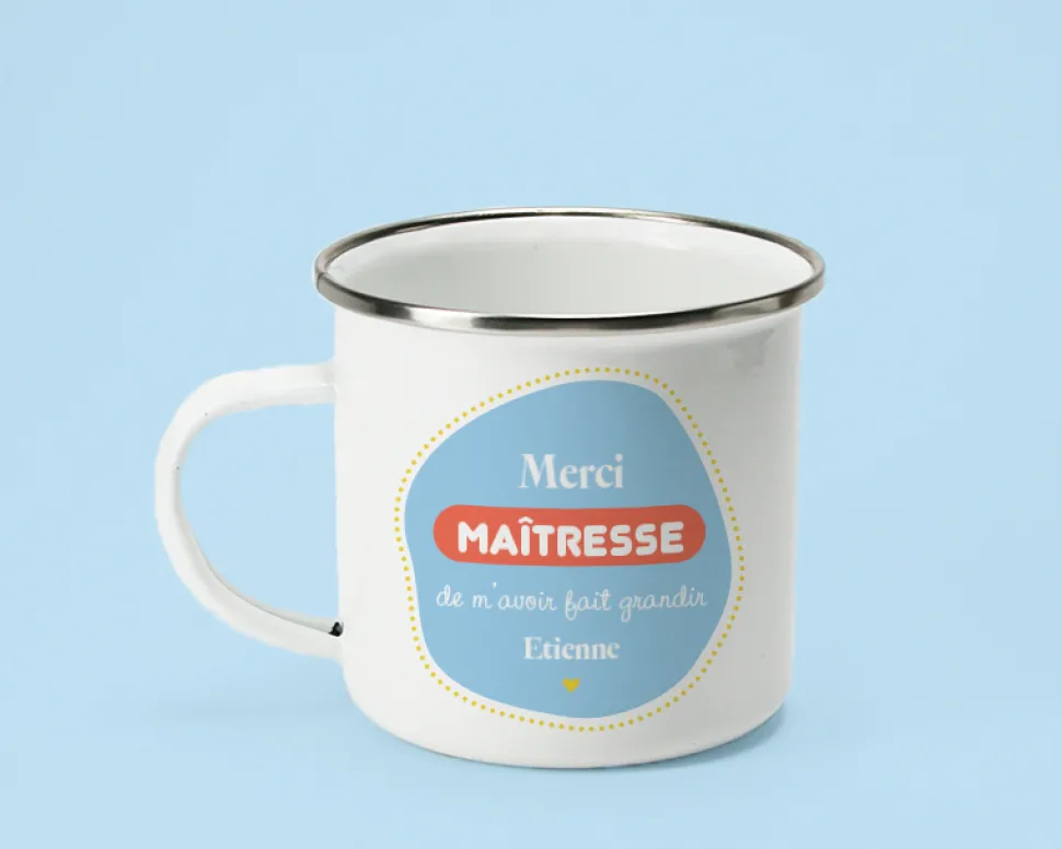 Mug émaillé personnalisé - L'Ecole est Finie