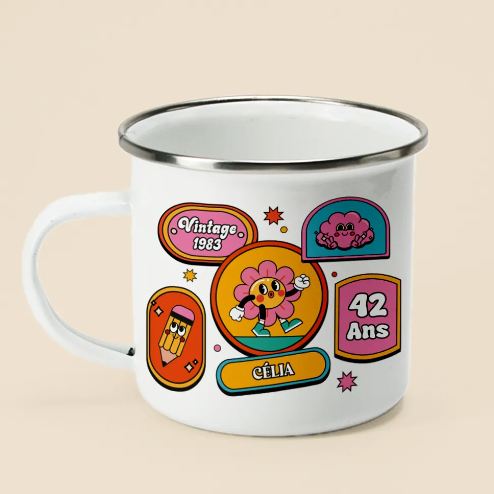 Mug émaillé personnalisé - Stickers Rétro