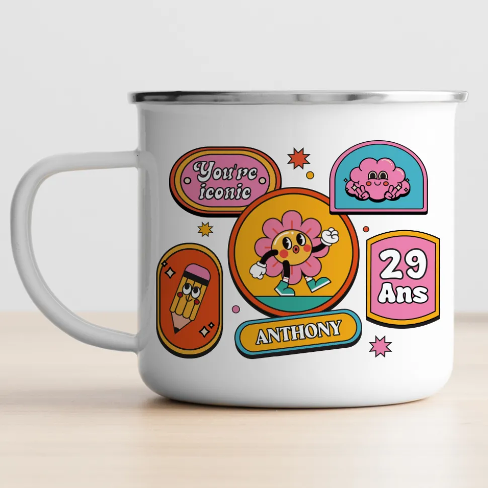 Mug émaillé personnalisé - Stickers Rétro