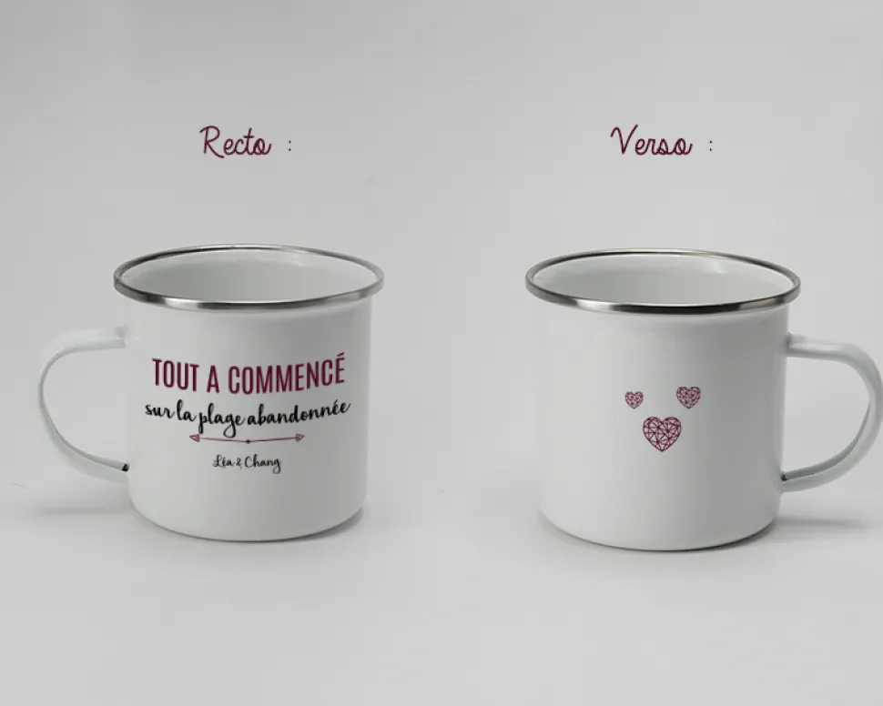 Mug émaillé personnalisé couple - Là où tout a commencé