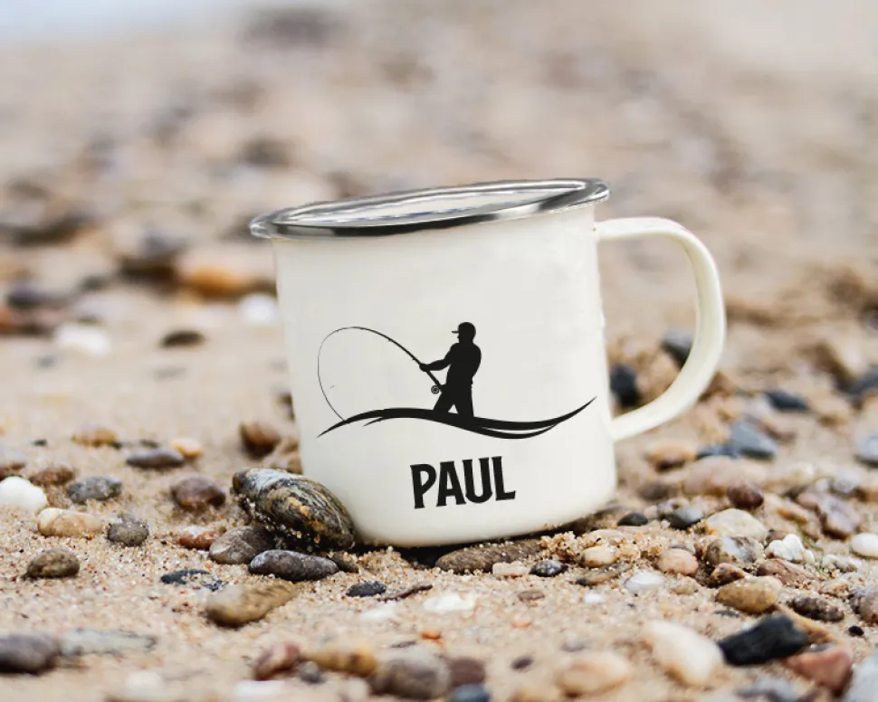 Mug émaillé personnalisé prénom - Pêcheur