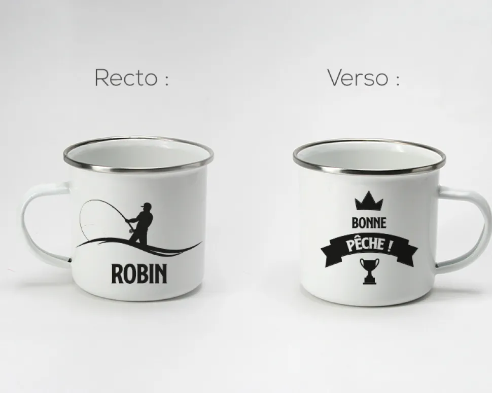 Mug émaillé personnalisé prénom - Pêcheur