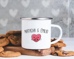 Mug émaillé personnalisé prénoms couple - Coeur