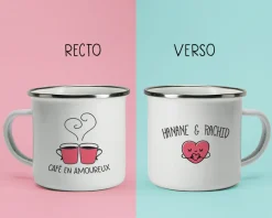 Mug émaillé personnalisé prénoms couple - Coeur