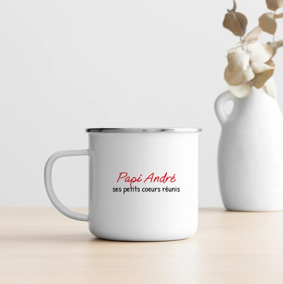 Mug personnalisé émaillé - Papi et ses petits coeurs