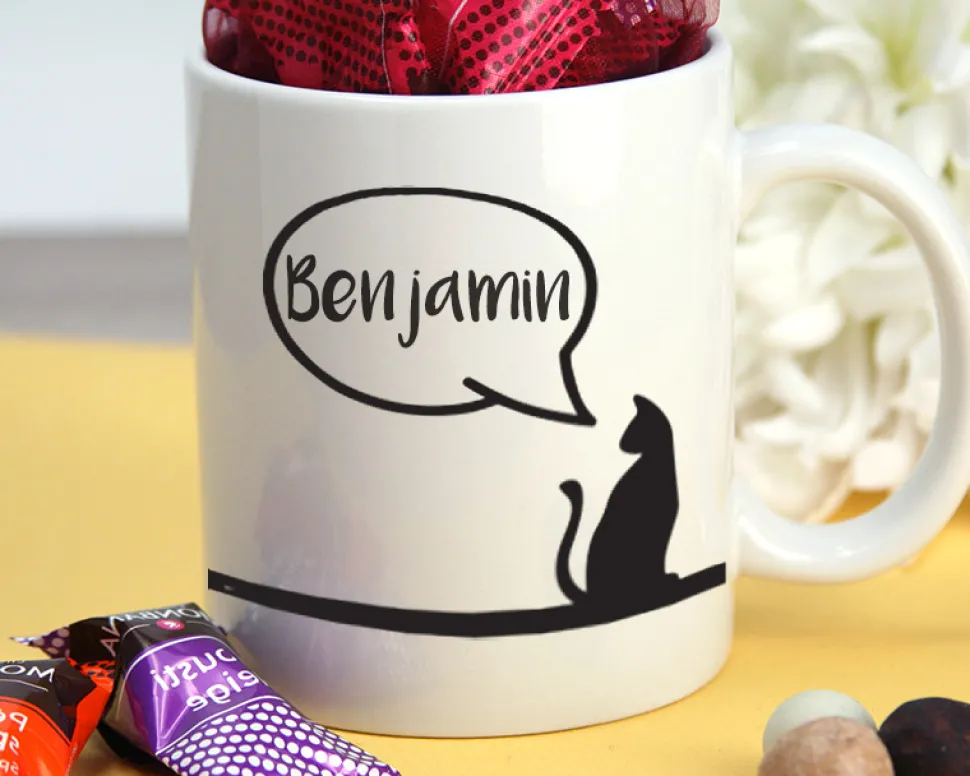 Mug personnalisé prénom - Mon petit chat - Avec chocolats Monbana