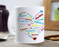 Mug personnalisé prénoms - Coeur Famille
