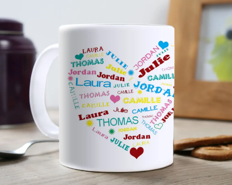 Mug personnalisé prénoms - Coeur Famille