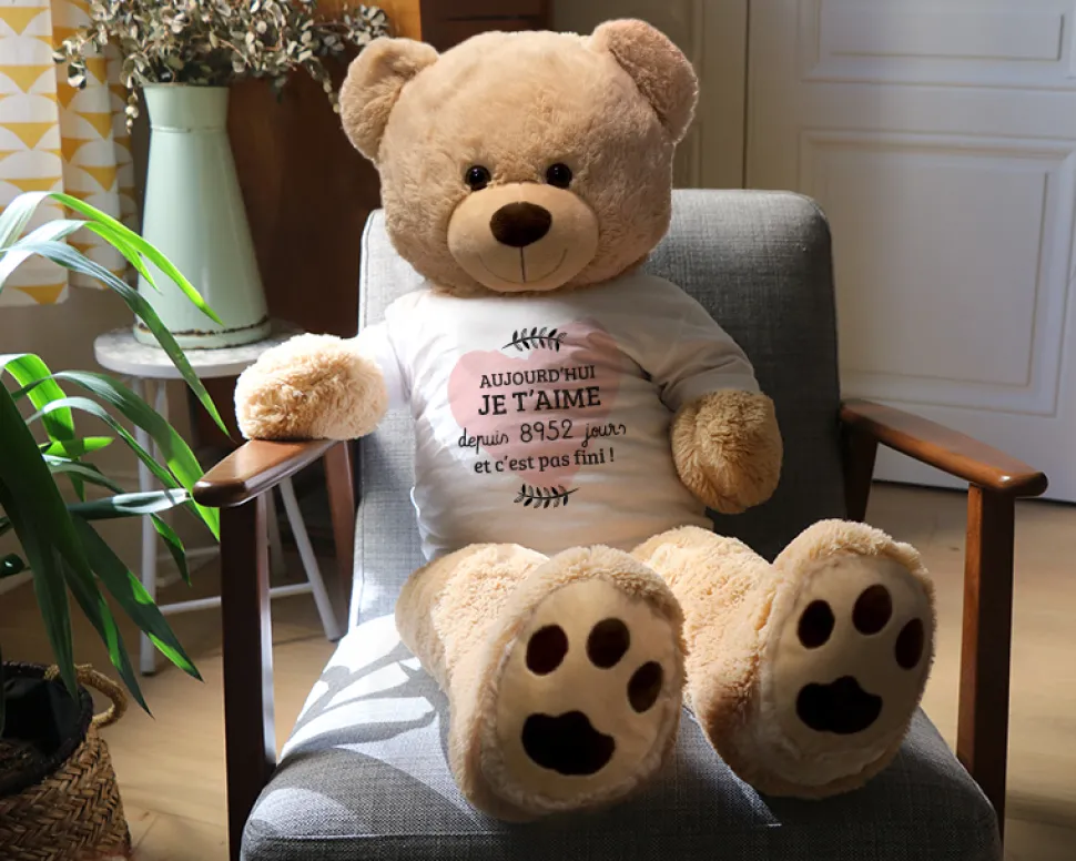 Ours en peluche géant personnalisable - Aujourd'hui je t'aime depuis... jours