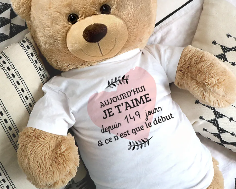 Ours en peluche géant personnalisable - Aujourd'hui je t'aime depuis... jours